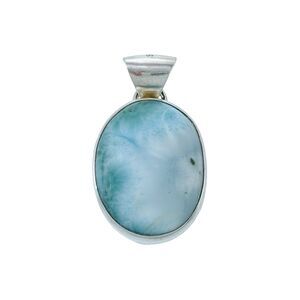 Vintage Sterling Silver 925 Oval Blue Larimar Cabochon Pendant